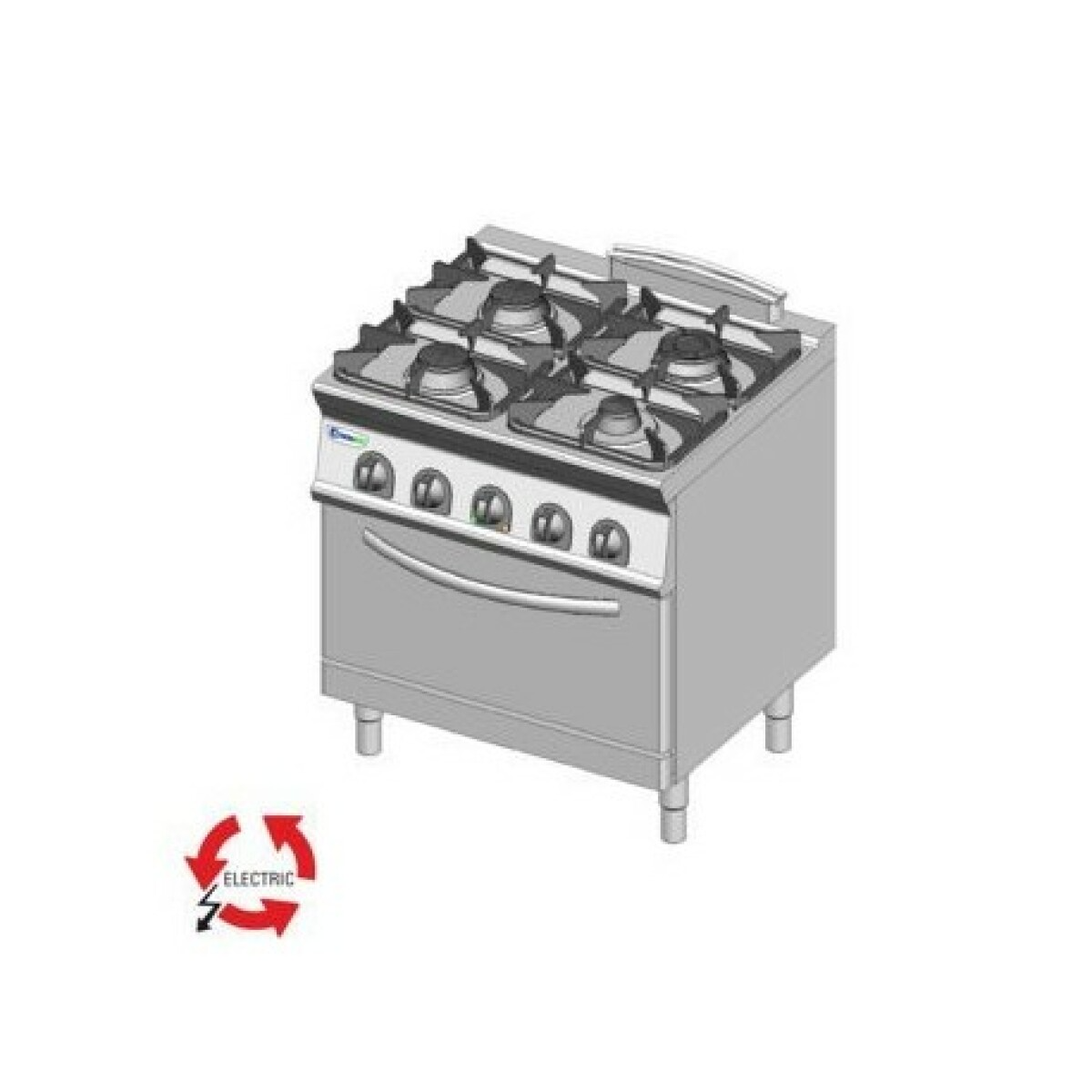 Fourneau gaz 4 feux sur four électrique ventilé GN 1/1 – gamme 700 – Tecnoinox