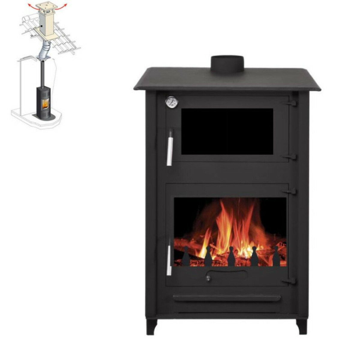 Pack Poêle à bois ROSA 13KW bûches 50cm + Kit Conduit 150 – Noir