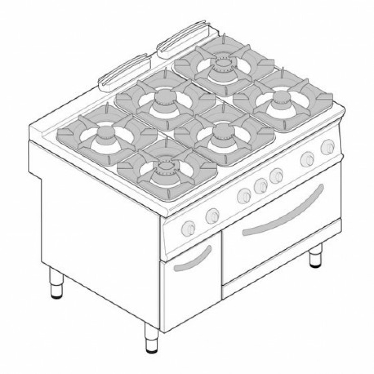Fourneau gaz sur four électrique ventilé GN 1/1 et placard – 6 feux – gamme 900 – Tecnoinox
