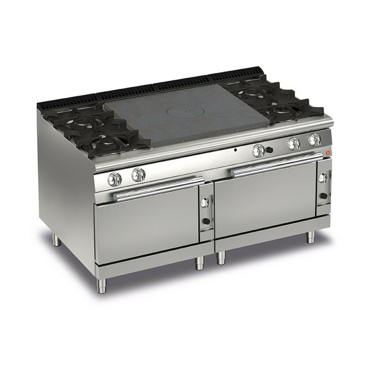 Fourneau sur 2 Fours à Gaz – 4 feux vifs + Plaque coup de feu – P 700 – 46 kW -Baron