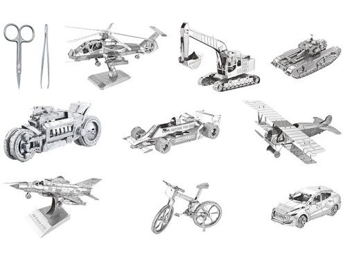 9 maquettes 3D en métal avec outils de modélisme