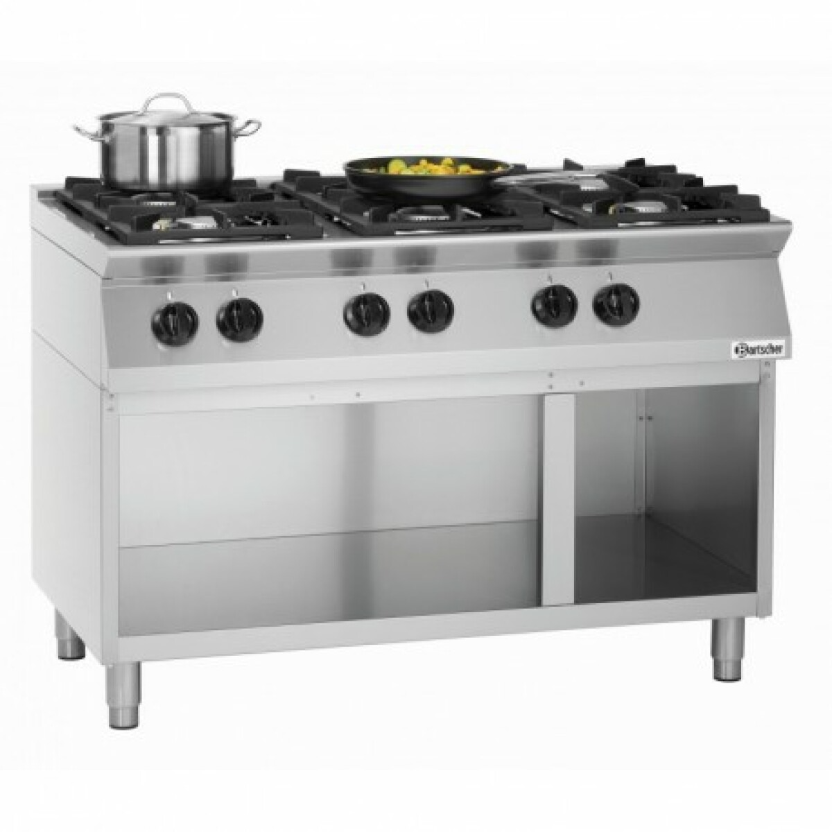 Piano de cuisson 6 brûleurs 28,5 kW – L1200xP700xH910-955 – soubassement ouvert – Bartscher