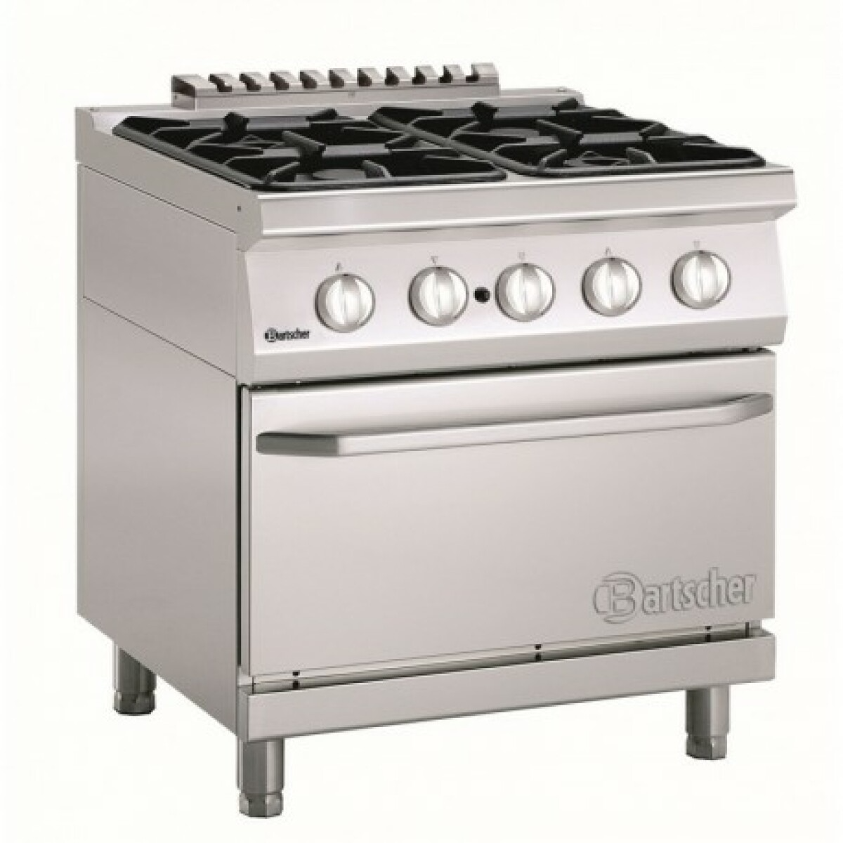 Fourneau sur four gaz 4 feux vifs 18,2 kW – four à gaz GN 2/1 7,5 kW – Bartscher