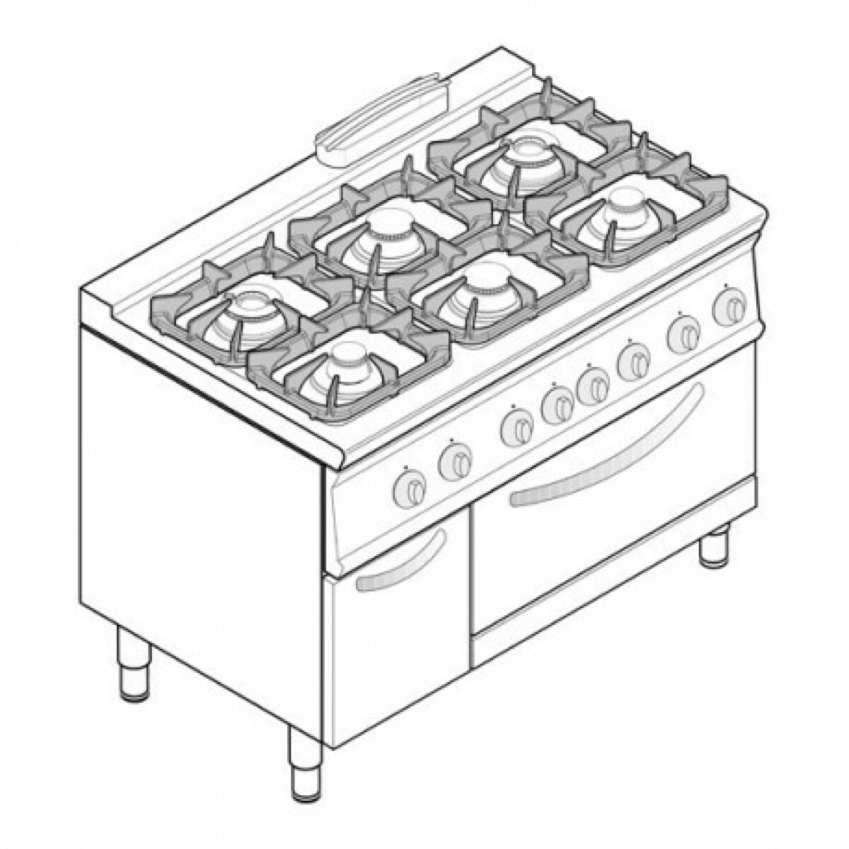 Fourneau gaz 6 feux sur four électrique statique GN 2/1 et placard – gamme 700 – Tecnoinox