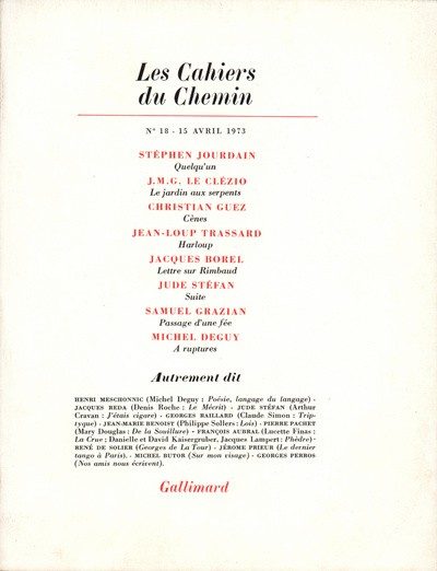LES CAHIERS DU CHEMIN 18 (15 AVRIL 1973)