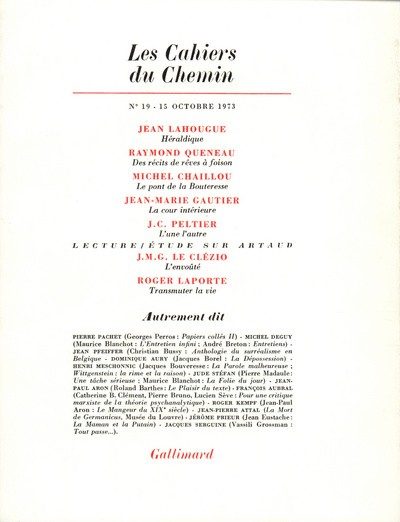 LES CAHIERS DU CHEMIN 19 (15 OCTOBRE 1973)