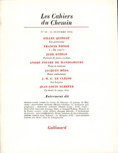 LES CAHIERS DU CHEMIN 28 (15 OCTOBRE 1976)