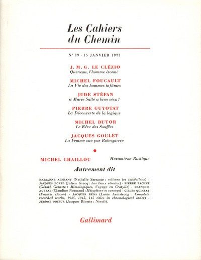 LES CAHIERS DU CHEMIN 29 (15 JANVIER 1977)