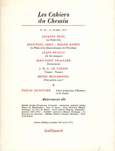 LES CAHIERS DU CHEMIN 30 (15 AVRIL 1977)