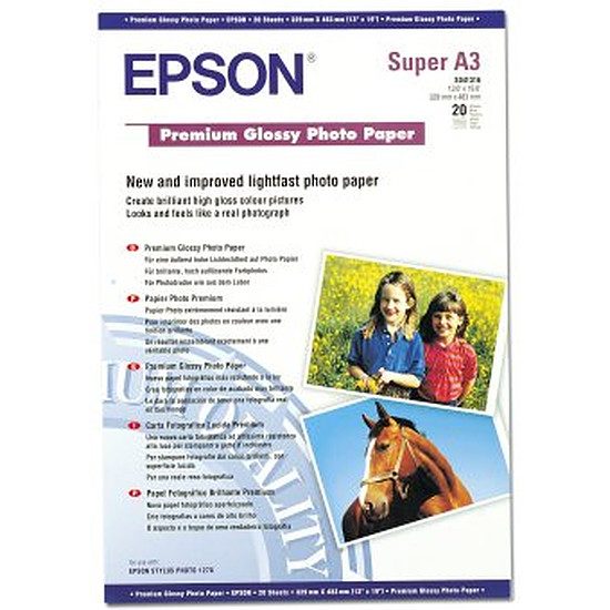 Epson Papier photo premium glacé A3+ – C13S041316 32,9 x 48,3 cm (A3+), 255 g/m², 20 feuilles