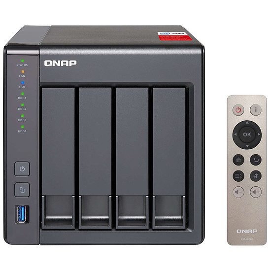 QNAP NAS TS-451+ Boitier 4 baies, Livré sans disque (boitier nu), Pour disque 2,5″ ou 3,5″, SATA III, Intel Celeron à 2 GHz