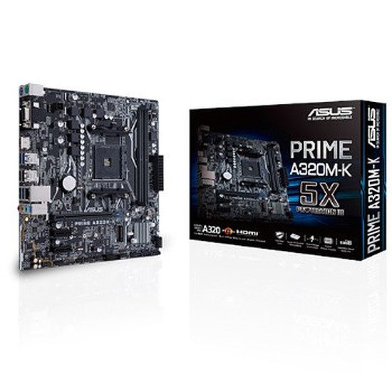 Asus PRIME A320M-K Bureautique, Socket AM4, AMD A320, 1 port PCI-Express 16x, 3200 MHz (DDR4), SATA Revision 3.0 (6