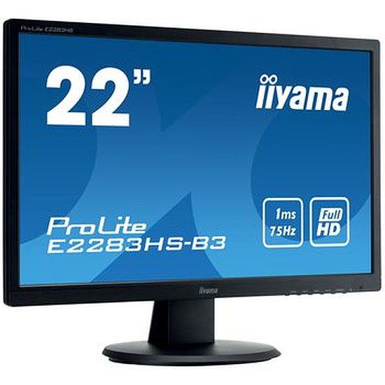 Iiyama ProLite E2283HS-B3 21,5″ (55 cm), TN, Large (16:9), 1920 x 1080 (FHD), 1 ms, 75 Hz, VGA (x1), HDMI (x1), DisplayPort (x1)