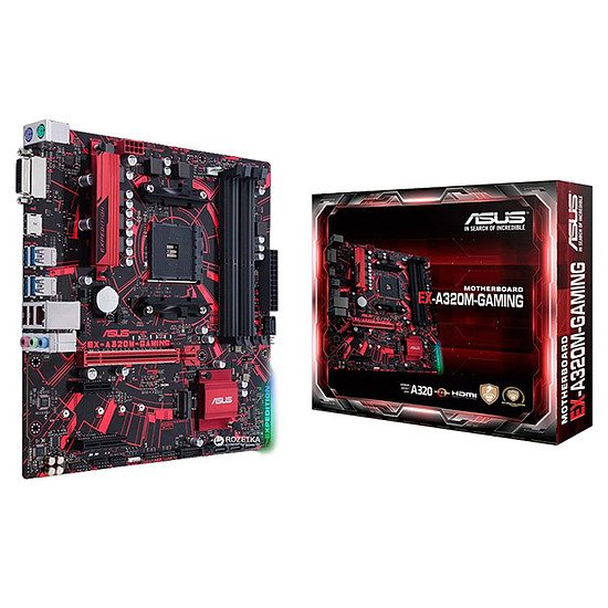 Asus EX-A320M-GAMING Socket AM4, AMD A320, 1 port PCI-Express 16x, 2666 MHz (DDR4), SATA Revision 3.0 (6 Gb/s), 1 port