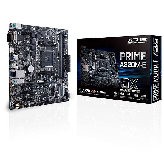 Asus PRIME A320M-E Bureautique, Socket AM4, AMD A320, 1 port PCI-Express 16x, 3200 MHz (DDR4), SATA Revision 3.0 (6