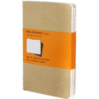 Cahier Moleskine lot de 3 cahiers Petit format 9 x 14 cm Pages lignées Couverture cartonnée Kraft brun
