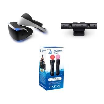Casque de réalité virtuelle Sony Playstation VR + Caméra VR PlayStation PS4 V2 + Pack de 2 manettes de détection de mouvement PlayStation Move
