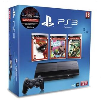 Console PS3 Ultra Slim 12 Go Sony + Uncharted 1 Gamme Essentiels + Little Big Planet + God Of War III – Console Playstation 3 Sony
