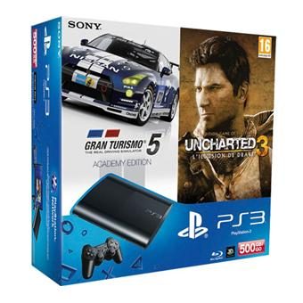 Console PS3 Ultra Slim 500 Go Sony + Gran Turismo 5 Academy Edition + Uncharted 3 Drake’s Deception Edition Game Of The Year– Console Playstation 3 Ultra slim Sony
