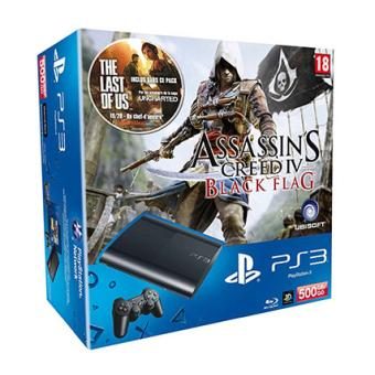 Console PS3 Ultra Slim 500 Go Sony Playstation 3 + Assassin’s Creed IV Black Flag + Last Of Us