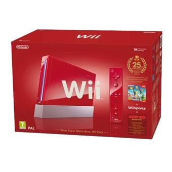 Console Wii rouge Nintendo Pack Anniversaire 25 ans + New Super Mario Bros