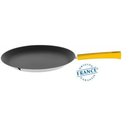 CRÊPIÈRE INOX – ANTI-ADHÉRENT EXCELISS – MUTINE FIXE JAUNE 26CM
