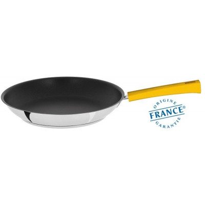 POÊLE INOX AVEC ANTI-ADHÉRENT EXCELISS – MUTINE FIXE JAUNE 20CM