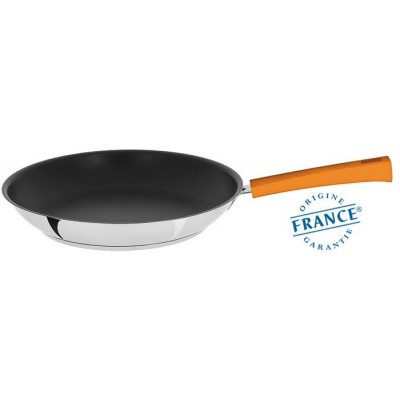 POÊLE INOX AVEC ANTI-ADHÉRENT EXCELISS – MUTINE FIXE ORANGE 28CM