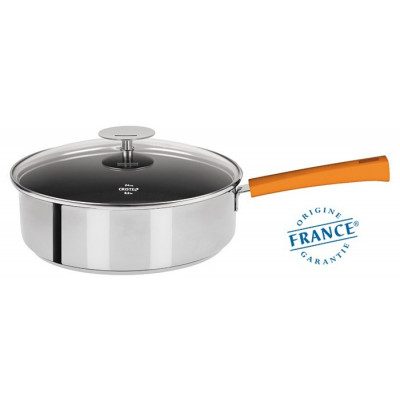 SAUTEUSE INOX AVEC ANTI-ADHÉRENT EXCELISS – MUTINE FIXE ORANGE 24CM