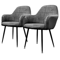 Chaise de salle à manger (lot de 2) avec dossier et accoudoirs en velours gris foncé