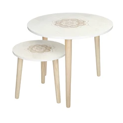 Ensemble de 2 Table d’appoint ronde avec pieds en pin Design moderne