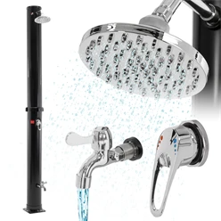 Douche solaire 35L, noire, avec pommeau de douche pluie rond et pivotant, en PVC et ABS chromé