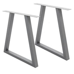 Jeu de 2 pieds de table design trapézoïdal gris, 60×72 cm, acier thermolaqué