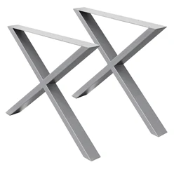 Jeu de 2 pieds de table X-Design gris, 60×72 cm, acier thermolaqué