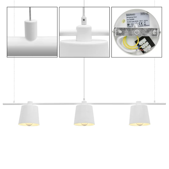 Lampe suspendue en métal E27 avec ampoule 4W 3 flammes