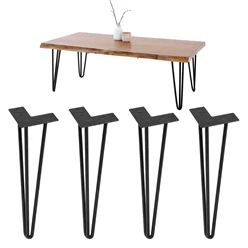 ML-Design Jeu de 4 pieds de table, avec 3 entretoises, 36 cm, noir, en métal thermolaqué