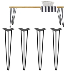 ML-Design Jeu de 4 pieds de table, avec 3 entretoises, 70 cm, noir, en métal thermolaqué
