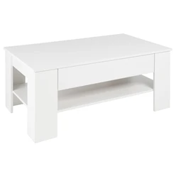 Table basse ML-Design blanche, 110x65x48 cm, avec tiroir et étagère, en aggloméré avec revêtement en mélamine