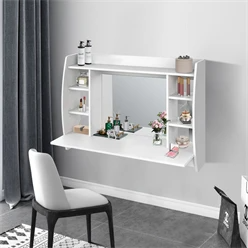 ML-Design Coiffeuse murale avec miroir, blanc, 110x74x48,5 cm, en panneau de particules MDF