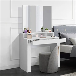 Table de toilette ML-Design avec miroir, blanc, 89,5x155x43,5 cm, en panneau de particules MDF