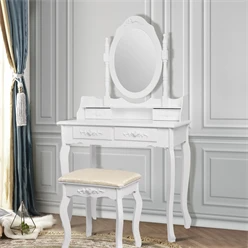 ML-Design coiffeuse avec tabouret, blanc, 75x140x40 cm, en panneau de particules MDF