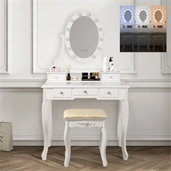Table de toilette ML-Design avec éclairage LED, blanc, 80x129x40 cm, en panneau de particules MDF