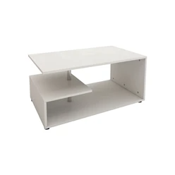 Table basse avec étagères sur 3 niveaux et barre décorative en métal 91x41x52,6 cm Blanc en panneau de particules ML-Design