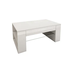 Table basse avec plateau en verre et 4 compartiments 100x42x60 cm blanc en panneau de particules ML-Design