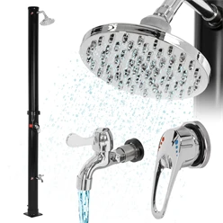 Douche solaire 20L avec douche de pied et pommeau de douche à effet pluie 217 cm Noir ML-Design
