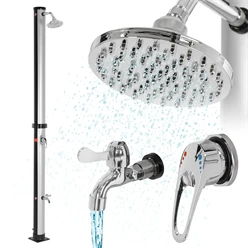 Douche solaire 20L avec douche de pied et pommeau de douche à effet pluie 217 cm Argent/Noir ML-Design