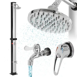 Douche solaire 35L avec douche de pied et pommeau de douche à effet pluie 217,5 cm Argent/Noir ML-Design