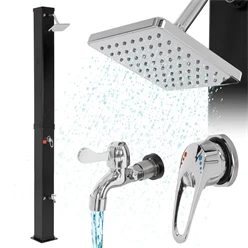 Douche solaire 40L avec douche de pied et pommeau de douche à effet pluie 217 cm Noir ML-Design
