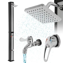 Douche solaire 40L avec douche de pied et pommeau de douche à effet pluie 217 cm Argent/Noir ML-Design
