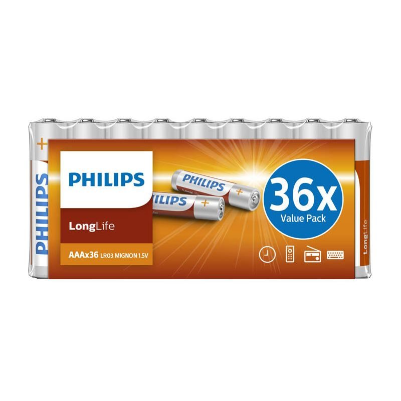 LOT DE 36 PILES LR03 PHILIPS LONGLIFE AAA